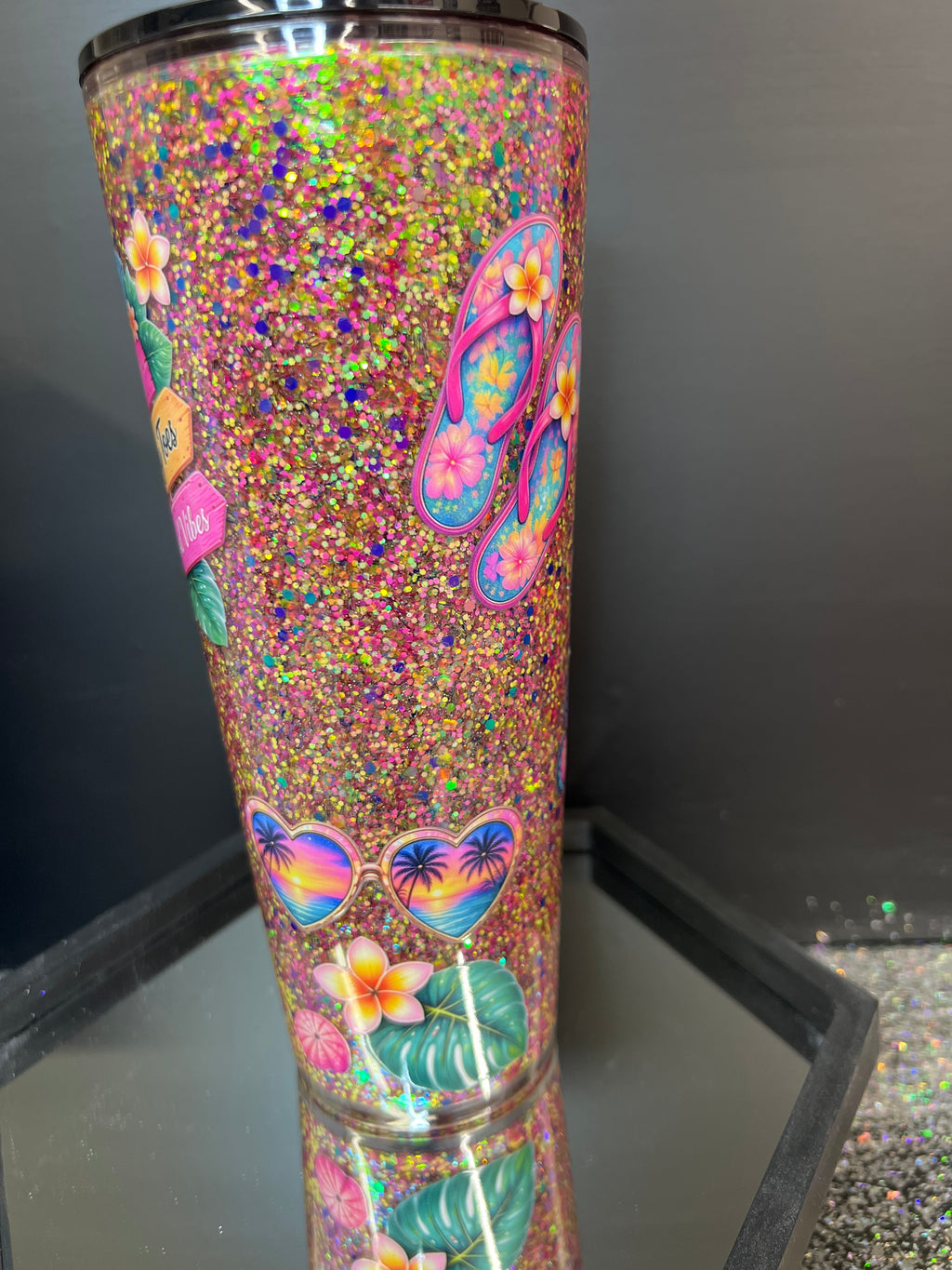 Suspended Glitter Beachy Flamingo