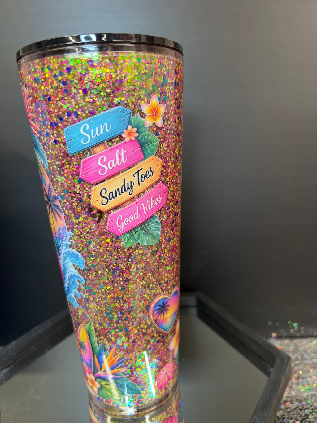 Suspended Glitter Beachy Flamingo