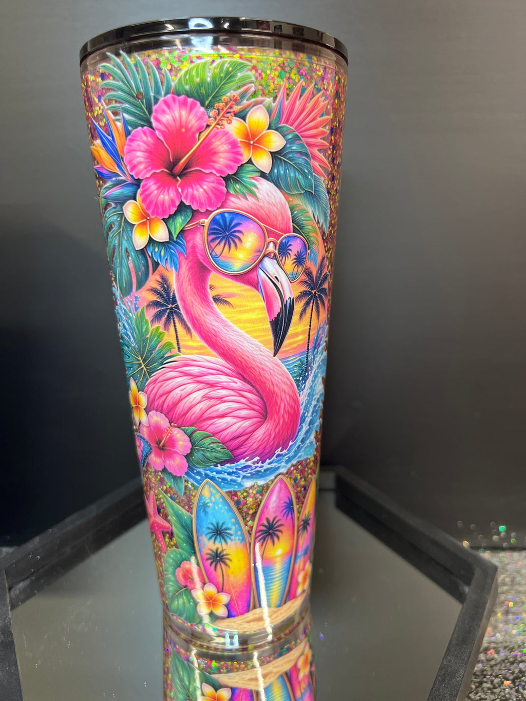 Suspended Glitter Beachy Flamingo