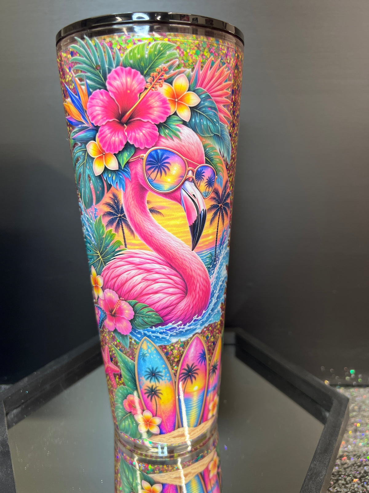 Suspended Glitter Beachy Flamingo