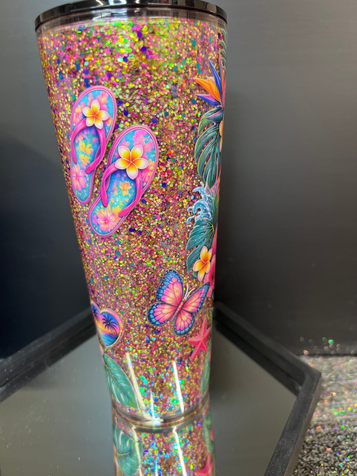 Suspended Glitter Beachy Flamingo